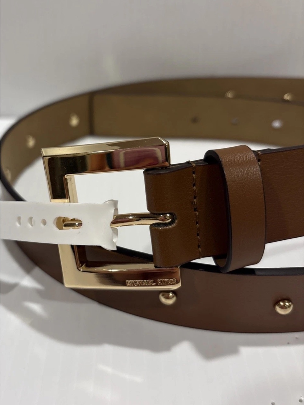 MICHAEL KORS WOMEN LEATHER BELT W GOLD STUD AND BUCKLE in Tan Brown NWT $68 M